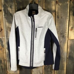 Cinch Bonded white/blue color blocked full zip jacket women’s size medium